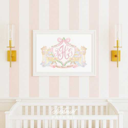 Princess Nursery Wall Art: Custom Name Monogram, Watercolor Castle