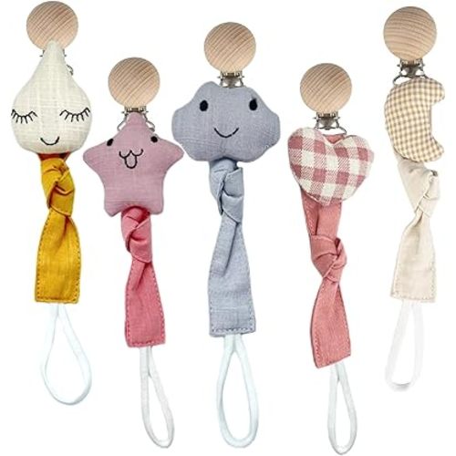 Pacifier Clips - 5 Pack Paci Holder Baby Boys Girls - B