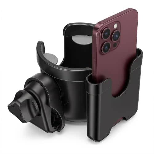 Suranew Universal Stroller Cup Holder, Adjustable Drink Holder with Phone Holder for Baby Stroller, Wheelchair, Walker, Bike, Scooter, Gifts for Family Member.