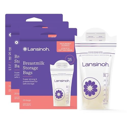 Lansinoh Breastmilk Storage Bags, 75 Count, Baby Essentials, Fast Freeze & Thaw Breast Milk Bags for Baby Bottle Feeding, Superior Strength & Stretch, 6 Ounce