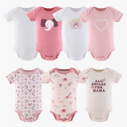The Peanutshell Baby Girl Short Sleeve Bodysuits - 100% Cotton Infant Outfits, 0-24 Months - Rainbow Safari