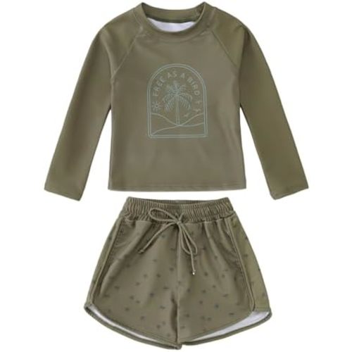 Toddler Baby Boys Swimsuit Trunk Rashguard Set 2pcs Swimwear Bathing Suit Long Sleeved Sunsuit Swim Shirt UPF 50+