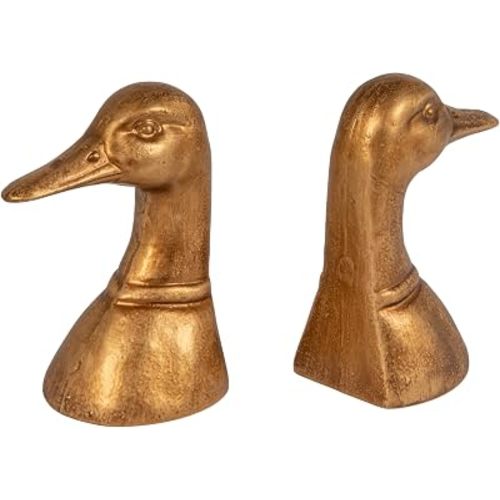 Creative Co-Op Sujetalibros decorativos de hierro fundido envejecido con cabeza de pato, color dorado