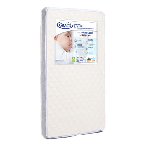 Graco Ultra 2-in-1 Premium Dual-Sided Crib & Toddler Mattress GREENGUARD Gold Certified, CertiPUR-US Certified Foam Core, Ultra-Soft 100% Machine-Washable Zip-Off Mattress Cover, 2-Sided Mattress