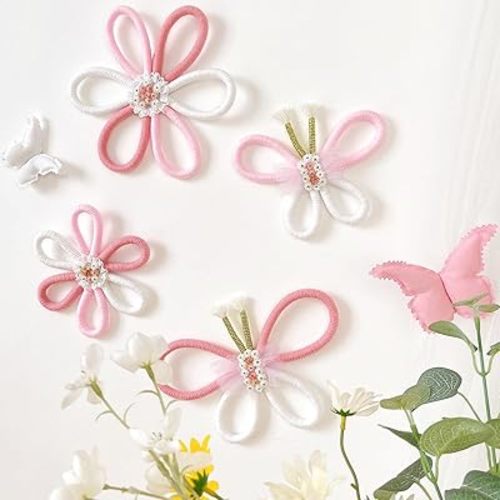 KUNHEHO Butterfly Wall Decor Set of 6 Daisy Flower Boho Nursery Wall Décor Bohemian Macrame Woven Rattan Wall Hanging Room Decor for Teen Girls