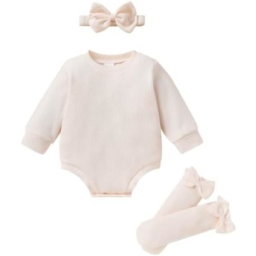Happy Town Baby Girl Romper Newborn Infant Fall Winter Outfits Long Sleeve Waffle Clothes First Birthday Outfit Girl
