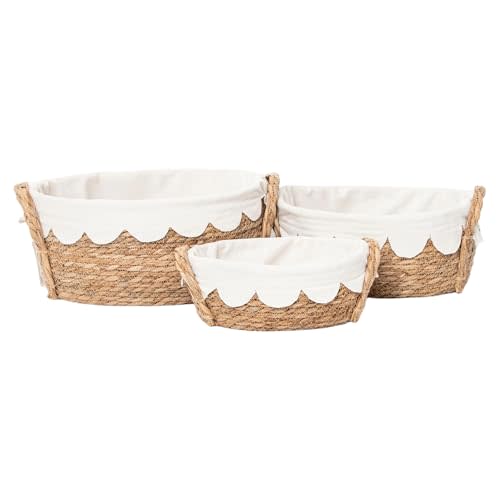Seagrass Wicker Storage Baskets Set of 3, Natural Oval Woven Organizers with Handles and Removable Liner, Eco-Friendly for Pantry, Bathroom & Home Decor