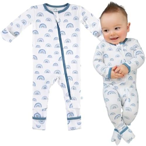 0-3M DREAMLAND BABY Bamboo Viscose Baby Pajamas. Ultra Soft Viscose Sleepers with 2-Way Zipper, Mitten & Foot Cuffs