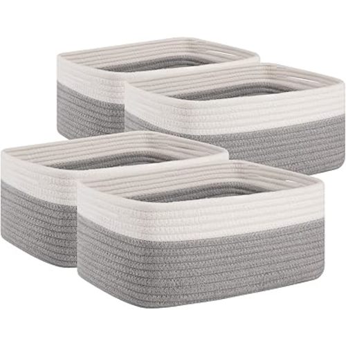 OIAHOMY 4 Pack Storage Baskets for Organizing, Small Bins for Shelves, Cute Decorative Storage Bins, Organizer Baskets for Gifts Empty,13''Lx8.7''Wx5.1''H, Grey/White