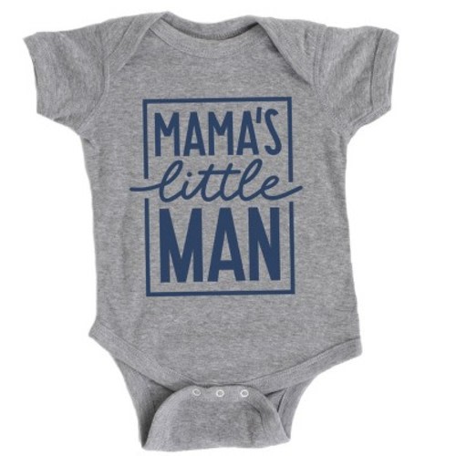 The Juniper Shop Mama's Little Man Baby Short Sleeve Bodysuit - 6M - Heather Grey