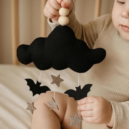 Cloud stroller decor, gothic nursery stroller mobile, goth baby gift, baby shower gift box, pacifier clip personalized, black custom holder