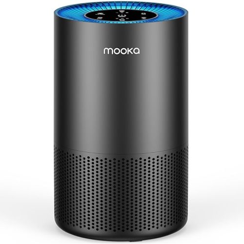 Air Purifiers for Home Large Room Pets Up to 1300 Sq Ft, MOOKA H13 True HEPA Air Purifier Cleaner with 360° Air Inlet, Fragrance, 13dB Air Purifier for Bedroom Wildfire Smoke Pet Dust Pollen (Black)