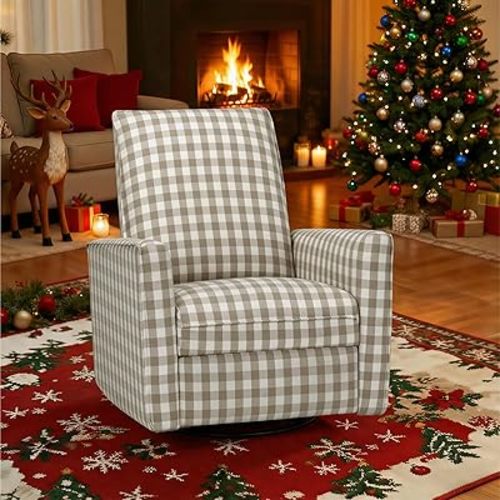 Swivel Rocker Recliner Chair, Nursery Glider Recliner Manual Rocking Comfy Upholstered Fabric Reclining Single Sofa for Nursery Bedroom Living Room