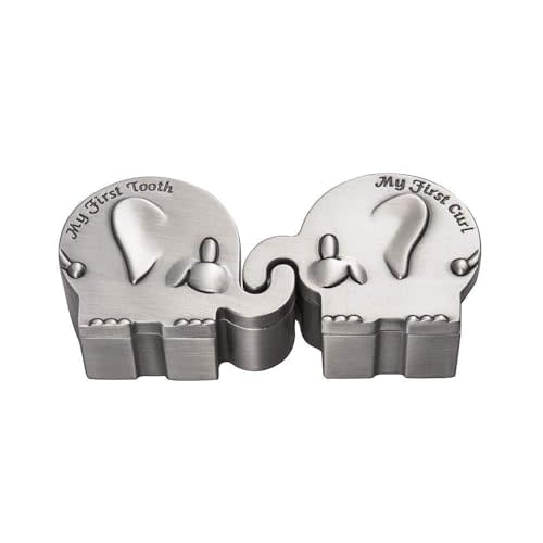 Feyarl Kids First Curl and Teeth Fairy Holder Containter Keepsake Box Tins Keeper for Christening Newborn Shower Kids Birthday Gift Metallic Engraved Elephant Shape (2.4 x 1.6 x 1.2 inches)