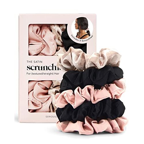 Kitsch Satin Scrunchies for Women - No Crease Hair Ties for Girls | Scrunchies For All Hair Types and Textures, Perfect for Day or Night - 5 Pcs, Assorted