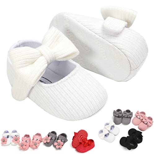 Baby Girls Mary Jane Flats with Bowknot Floral Princess Wedding Dress Shoes Soft Newborn Infant Crib First Walkers Prewalker