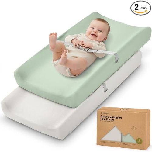 2-Pack Organic Changing Pad Covers for Girl, Boy, Neutral - 100% Cotton Changing Table Pad Cover, Soft Baby Nursery Diaper Changing Pad Sheets, Contour Changing Pads Liners, Change Pad Cover (Sage)