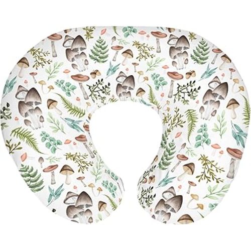 Vintage Mushroom Baby Nursing Pillow Covers for Boy Girl Retro Mushrooms Green Leaves Nursery Pillowcase for Breastfeeding Pillows Magical Plant Soft Stretchy Slipcovers for Newborn Infant