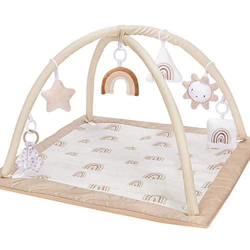 Washable Baby Gym and Infant Play Mat, Visual, Hearing, Touch, Cognitive Early Development Playmats, 6 Toys for Infant & Toddler, Larger, Thicker,Non Slip