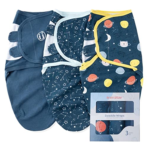 insular Baby Swaddle Sacks, Swaddle Blanket for Newborn and Infant, Adjustable Velcro Set for Boy and Girl, Soft Cotton Baby Sleep Sack 3 Pack (Space, Medium(3-6M))