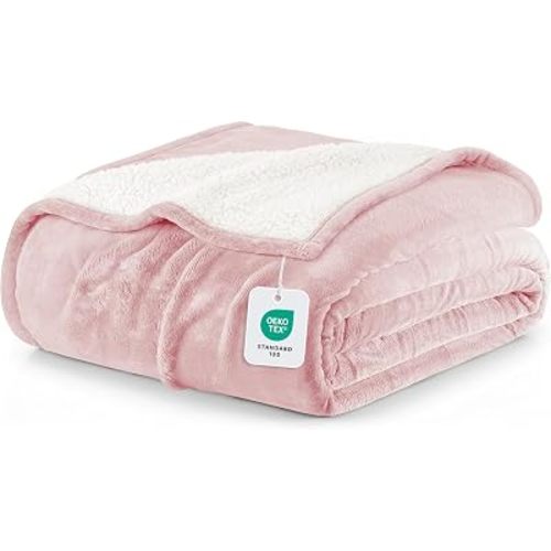 Utopia Bedding Reversible Plush Sherpa Blanket Queen Size Pink, 90x90 Inch