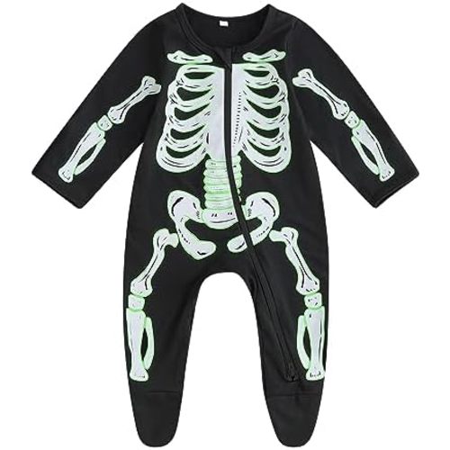 Baby Halloween Skeleton Footies Rompers Pumpkin Skull Skeleton Bodysuit Jumpsuit Newborn Boy Girl Halloween Playsuit