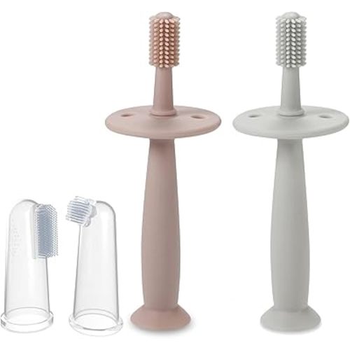 PandaEar Baby Finger Toothbrush Silicone Toothbrush Pink+Blue (3 Set)| Oral Care for Infants Ages 3 Months Plus