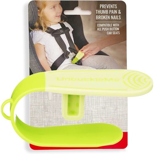 UnbuckleMe Car Seat Buckle Release Tool - Easy Opener Aid for Arthritis, Long Nails, Older Kids - Button Pusher for Infant, Toddler, Convertible 5 pt Harness car Seats - As Seen on Shark Tank (Lime)