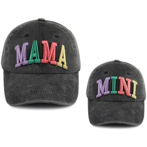 Kahhrepa 2PCS Mama and Mini Hats for Women Girls, Funny Adjustable Embroidered Cotton 3D Mom Daughter Baseball Cap