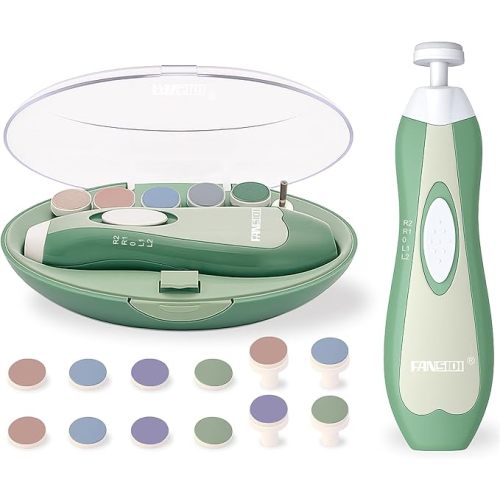 Fansidi Baby Nail Trimmer Electric, Easy & Safe Nail File for Newborn to Toddler, Whisper-Quiet Nighttime Use, Precise 4-Stage Grinding Heads, LED Light, 18-Piece Kit, Forest Green, Baby Shower Gift