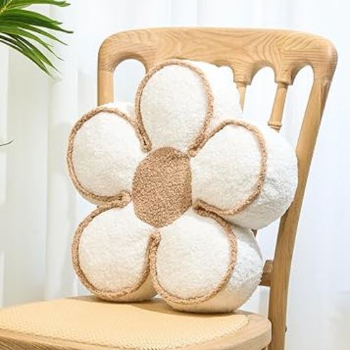 Sioloc Flower Pillow Flower Throw Pillow Flower Floor Cushion Cute Seat Cushion Aesthetic Floor Cushion Decorative Throw Pillow for Bed,Couch(White,15.7")
