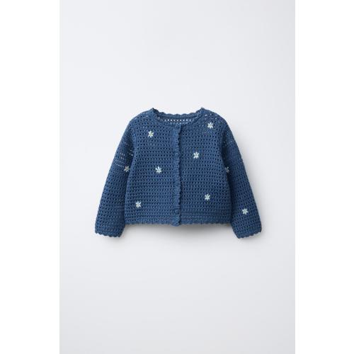 EMBROIDERED FLORAL OPENWORK CARDIGAN - Blue | ZARA United States