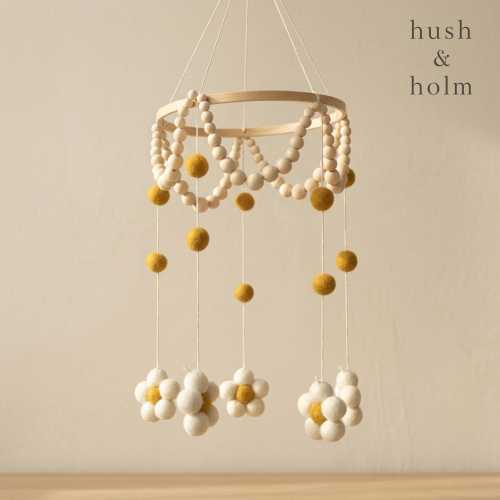 Daisy Baby Mobile, Floral Nursery Mobile, Boho Crib Mobile, Scandinavian Nursery Decor, Handmade Felt Flower Mobile
