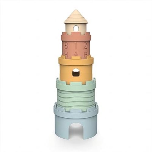 Stacking Cups Toys for Babies, Silicone Soft Teething Toy Nesting Cups Toys 5 Pcs Castle Learning Tower for Infants Over 6 Months Blocks for Toddlers Soft Bath Toy 1-3 Years