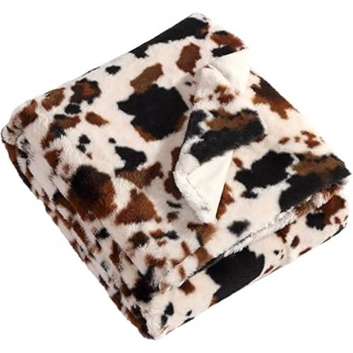Wrangler - Blanket, Super Soft & Reversible Faux Fur Bedding, Yellowstone Inspired Throw Blanket for Couch or Bed (Spotted Cow Print Brown, 50" x 70")