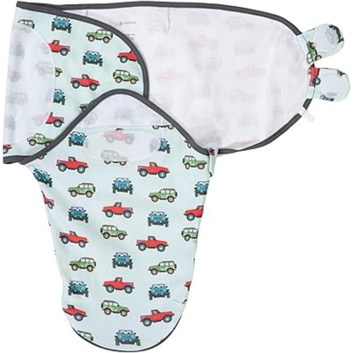 LollyBanks Swaddle Sack 0-3 Months, 100% Organic Cotton Baby Swaddle with Easy Change Zipper, Soft and Breathable Newborn Sleep Sack for Boys, Gentle Baby Wrap, Newborn Essentials (Vehicle Print)