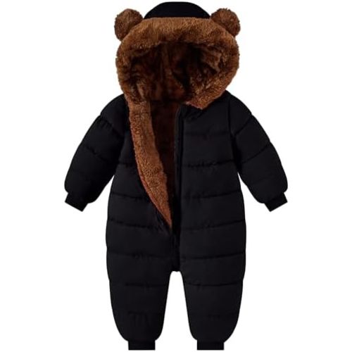 Baby Boy Snowsuit Fleece Toddler Coat 0M-3T Winter Suit with Hood