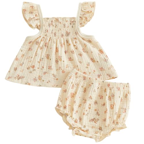 Mubineo Baby Girl Summer Clothes Cute Basic Plain Cotton Linen Ruffle Tops Dress Shorts Outfits Set Shirt Princess Outfit