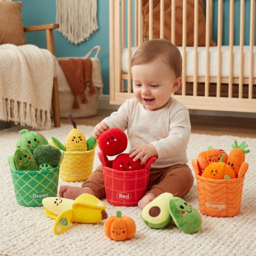 Soft Fruit & Vegetable Learning Toy for Babies – 4-Pack Color Sorting – Mytamariki