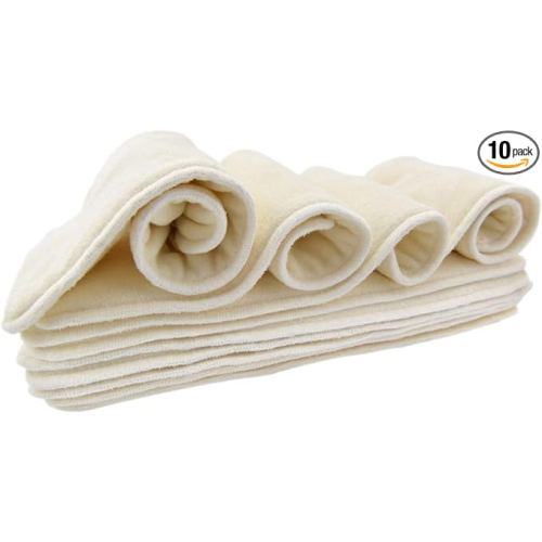 10 Pack Bamboo Cloth Diaper Inserts - 4 Layers - Reusable and Absorbent - 13" x 5" Perfect for Any Diaper - Nora's Nursery - Bamboo Inserts