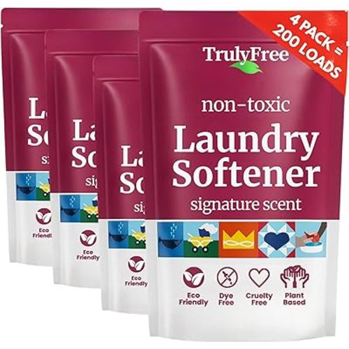 Truly Free Fabric Softening Conditioner for Clothes| Safe for Babies & Kids with Sensitive Skin | Plant-Based | Includes 4 Refills| Signature Scent Rinse(200 Loads)