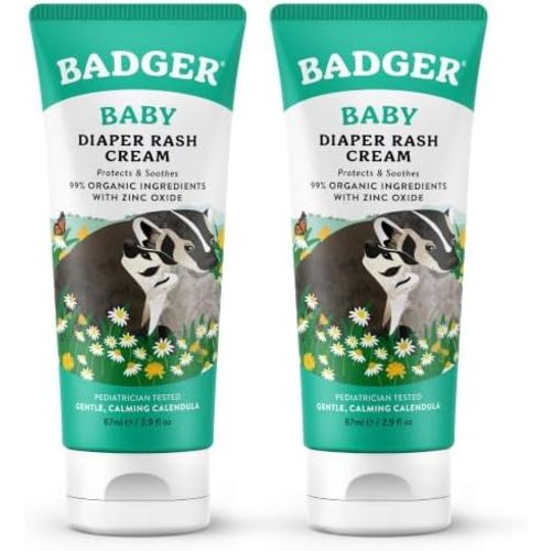 Badger Baby Diaper Rash Cream, Zinc Oxide, 2.9 fl oz (2-Pack)