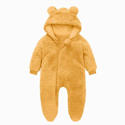 6-9 Months Newborn One-Piece Jumpsuit Newborn Infant Baby Boys Girls Snowsuit Winter Coat Warm Fleece Hooded Footed Romper Jumpsuit Outfits Yellow Infant Gift