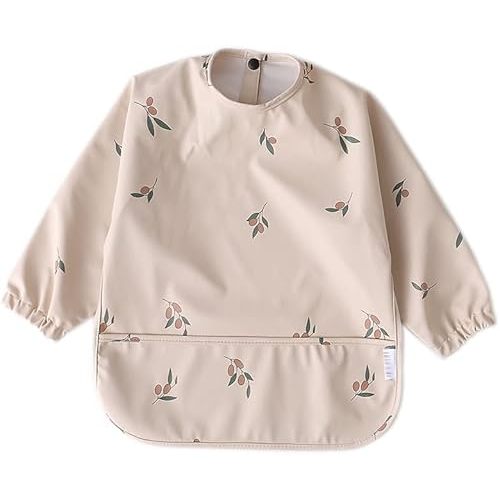 GZMM Waterproof Baby Bibs,Infant Toddler Long Sleeve Feeding Bib With Food Catcher,Easy Clean & Washable