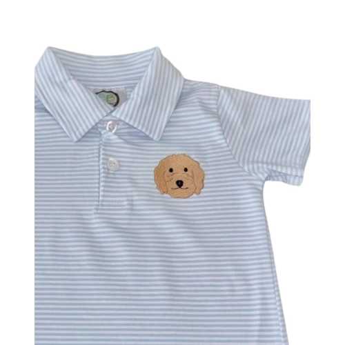 Goldendoodle Embroidered Boy's Short Sleeved Polo Style Collared Romper - Striped | Toddler & Baby Dog Doodle Outfit | Personalized
