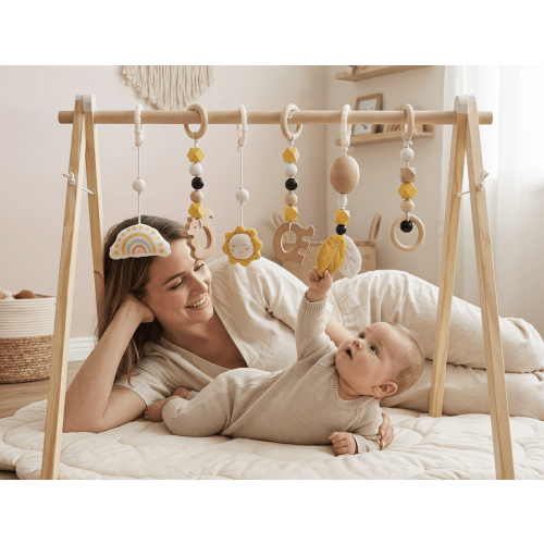 Wooden Sensory Baby Activity Gym with 6 Detachable Toys | labebe®