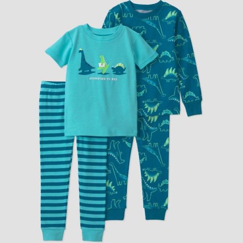 Carter's Just One You® Baby Boys' 4pc Long & Short Sleeve Dinosaurs Printed Cotton Pajama Set - Teal/Blue 12M