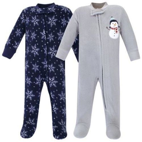 Hudson Baby Baby Fleece Zipper Sleep and Play 2pk, Navy Snowman, 6-9M