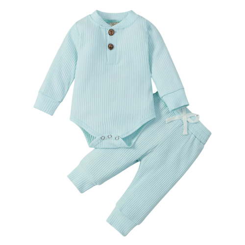 Baby Bodysuit Romper 2-Piece Set Ribbed Cotton Long Sleeve Solid Color Outfit for Newborn Infant Baby Boy Girl Fall Winter 0-12M
