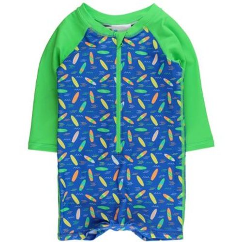 RuggedButts Baby/Toddler Boys UPF50+ Long Sleeve One Piece Rash Guard - Neon Surfs Up, 3-6m